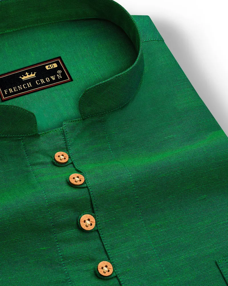 Emerald Green Luxurious Linen Kurta Shirt 6