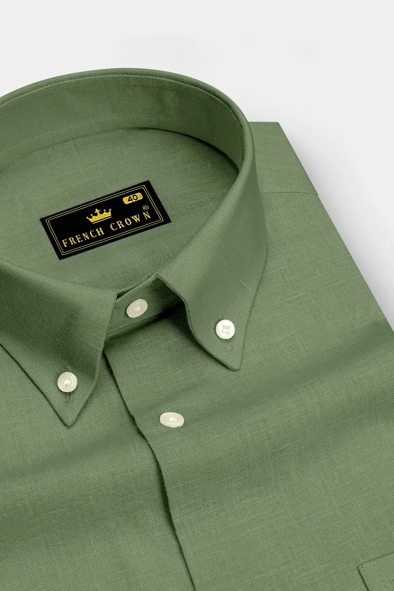 Emerald-Merlin Green Luxurious Linen Button Down Dress Shirt 2