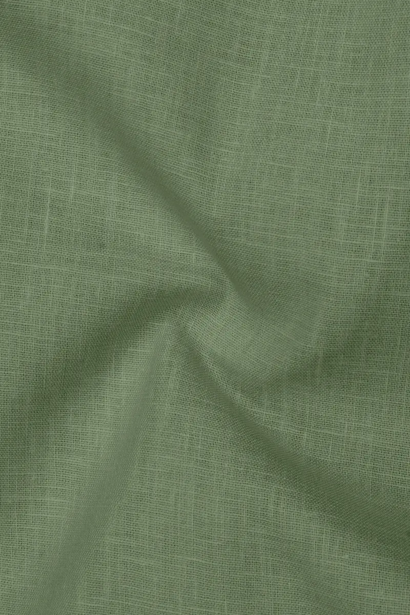 Emerald-Merlin Green Luxurious Linen Button Down Dress Shirt 3