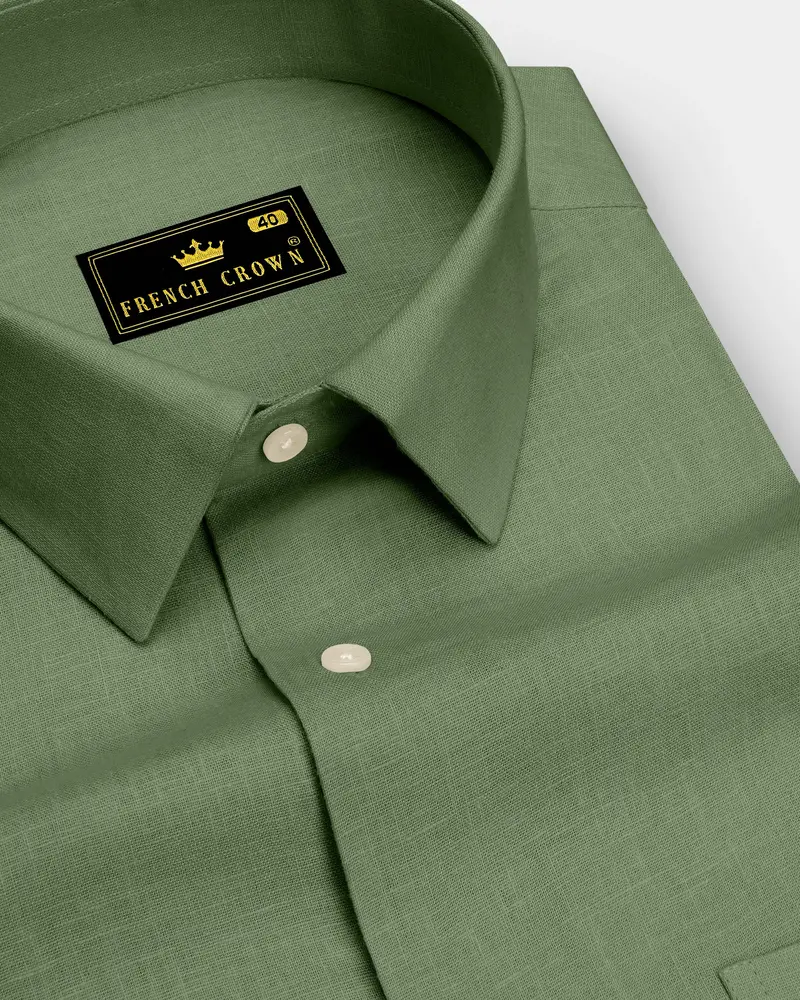 Emerald-Merlin Green Luxurious Linen Dress Shirt 1