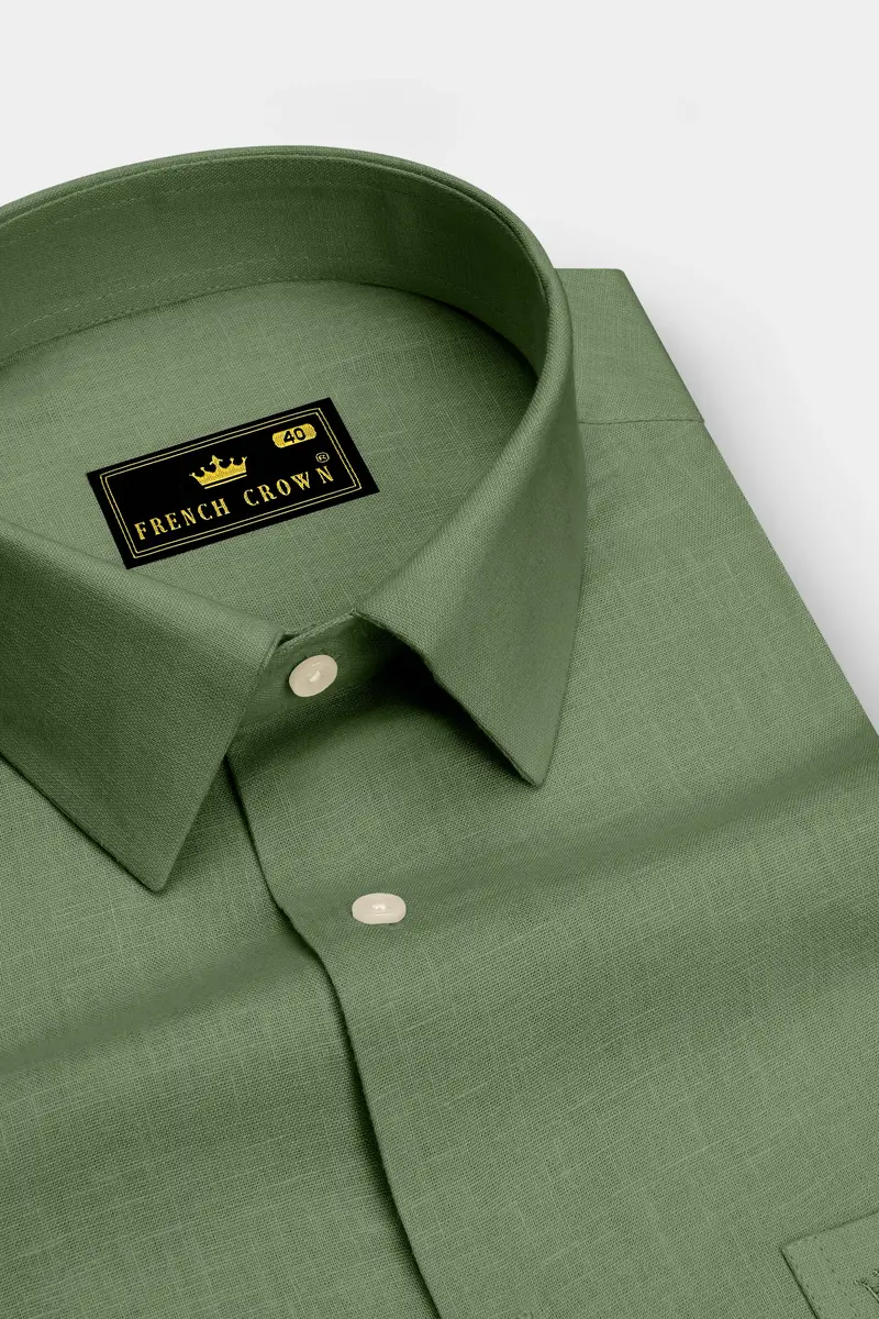 Emerald-Merlin Green Luxurious Linen Dress Shirt 2