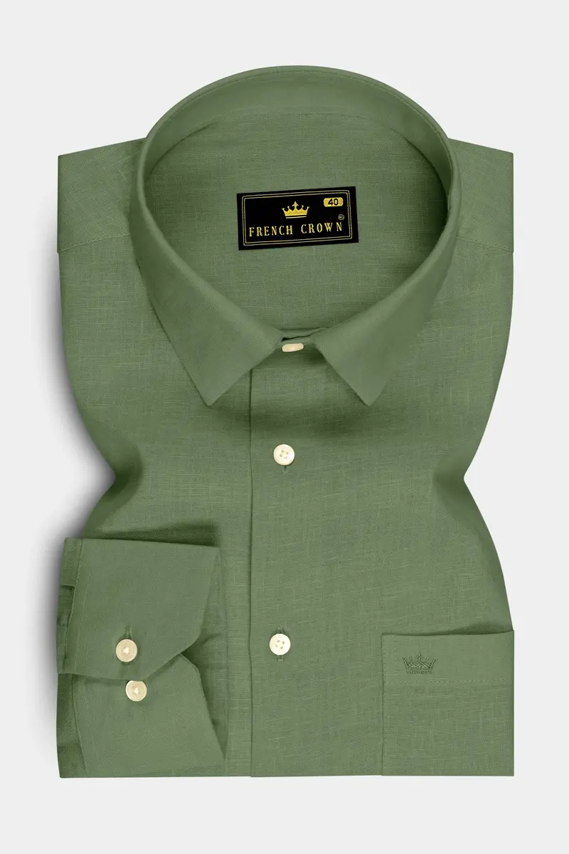 Emerald-Merlin Green Luxurious Linen Dress Shirt 4