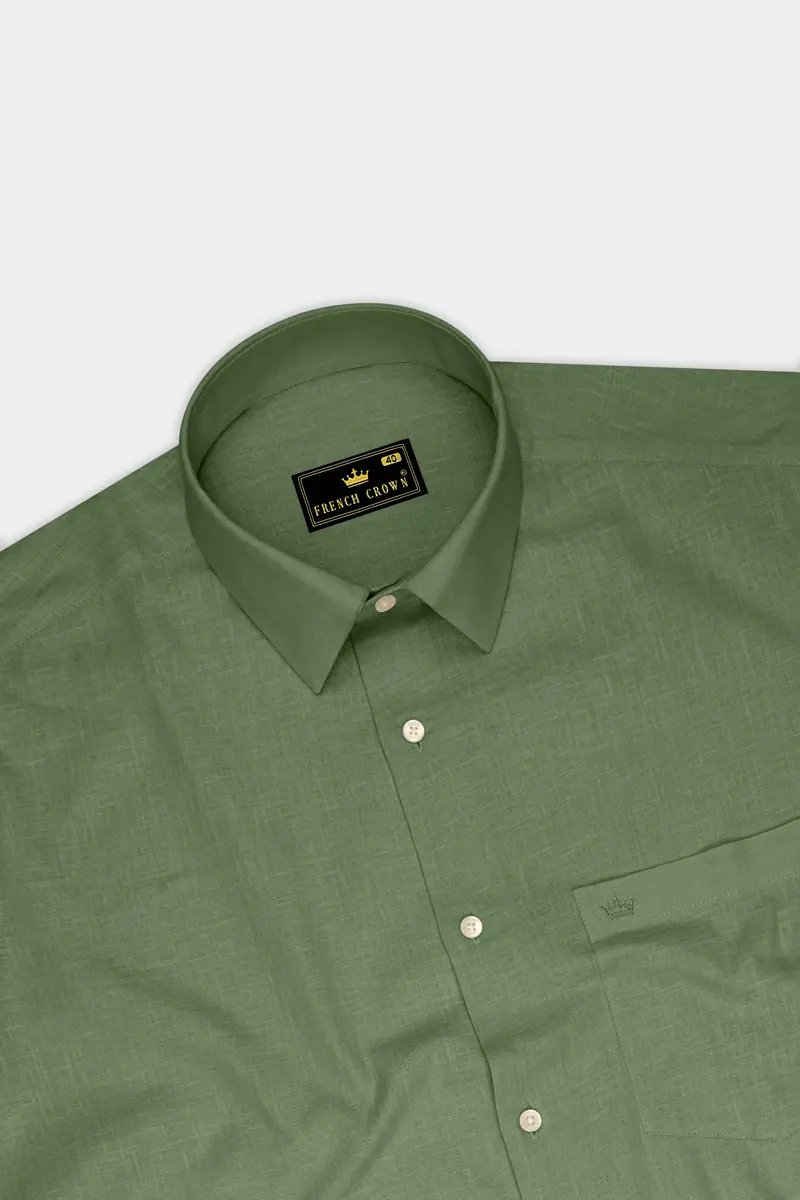Emerald-Merlin Green Luxurious Linen Dress Shirt 5
