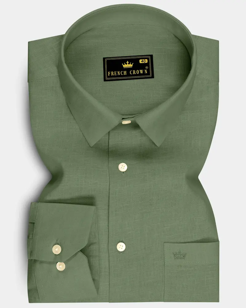 Emerald-Merlin Green Luxurious Linen Dress Shirt 6
