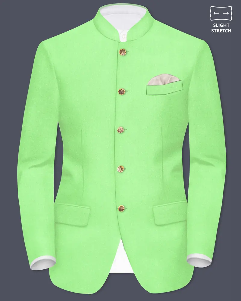 Emerald-Mint Green Solid Wool Rich Bandhgala Slight Stretch Blazer 1