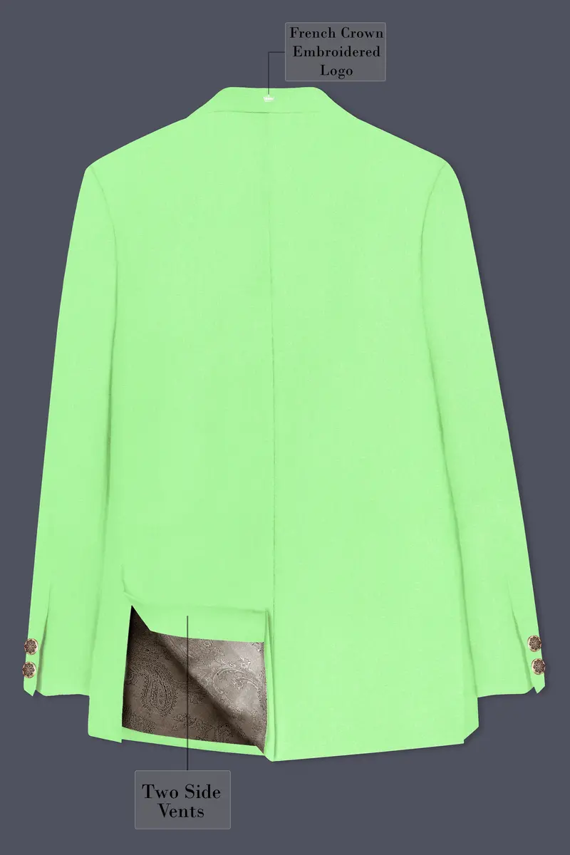 Emerald-Mint Green Solid Wool Rich Cross Placket Bandhgala Slight Stretch Blazer 7