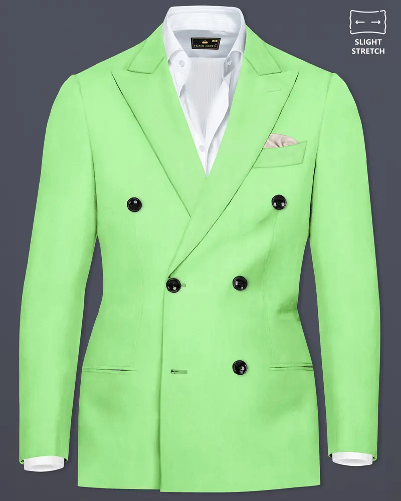 Emerald-Mint Green Solid Wool Rich Double Breasted Slight Stretch Blazer 1