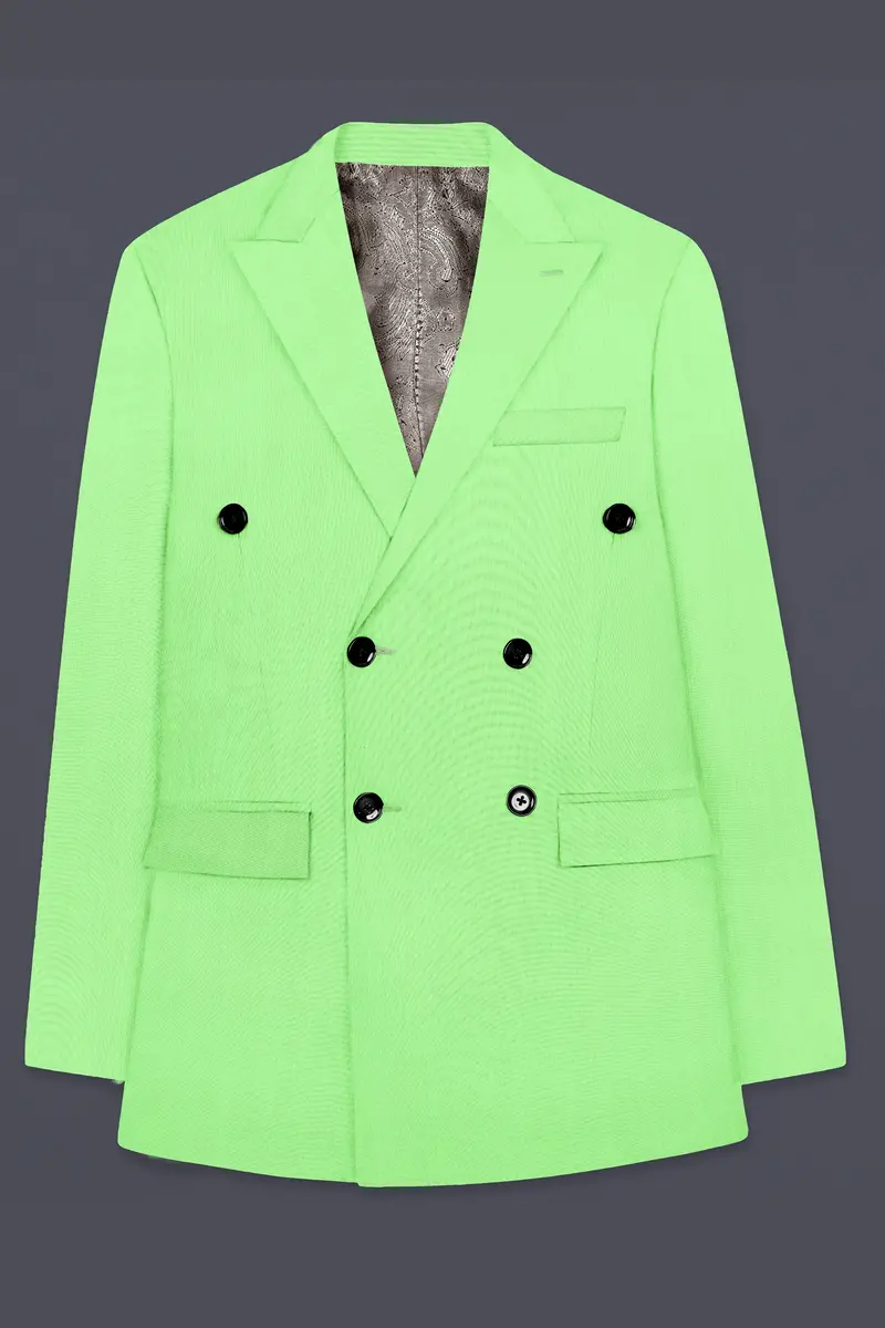 Emerald-Mint Green Solid Wool Rich Double Breasted Slight Stretch Blazer 7