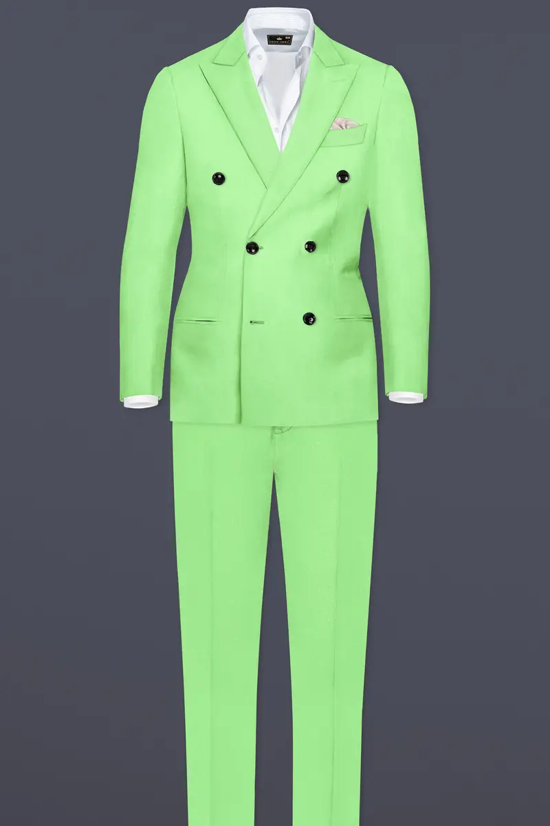 Emerald-Mint Green Solid Wool Rich Double Breasted Slight Stretch Blazer 9