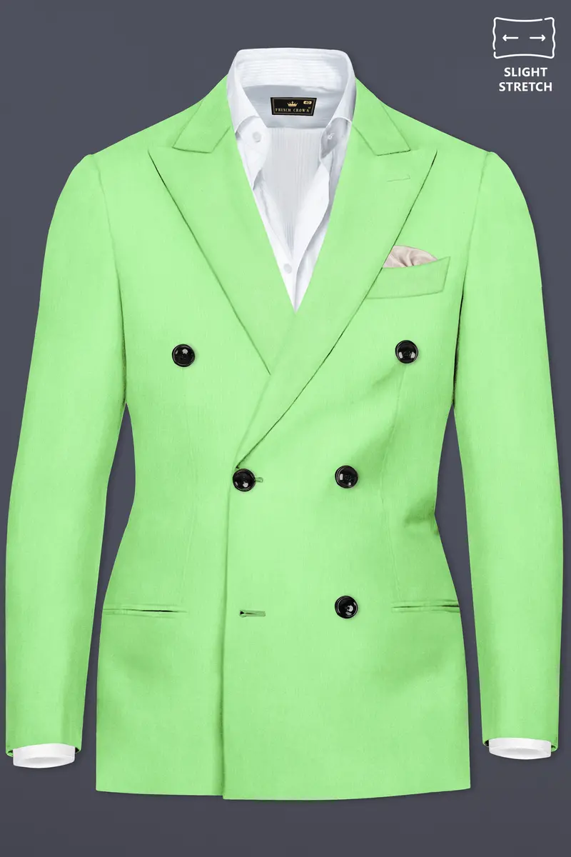 Emerald-Mint Green Solid Wool Rich Double Breasted Slight Stretch Suit 10