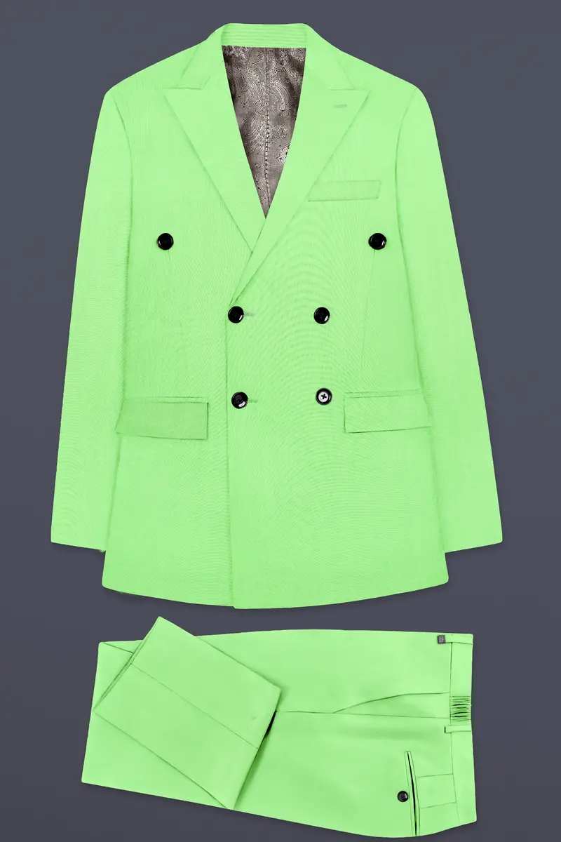 Emerald-Mint Green Solid Wool Rich Double Breasted Slight Stretch Suit 11