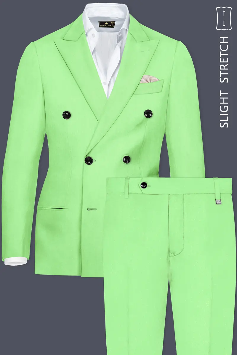 Emerald-Mint Green Solid Wool Rich Double Breasted Slight Stretch Suit 2