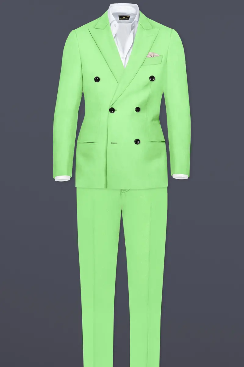 Emerald-Mint Green Solid Wool Rich Double Breasted Slight Stretch Suit 4