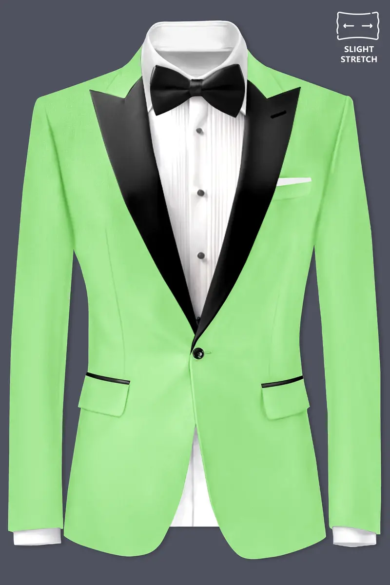 Emerald-Mint Green Solid Wool Rich Peak Lapel Tuxedo Slight Stretch Blazer 2