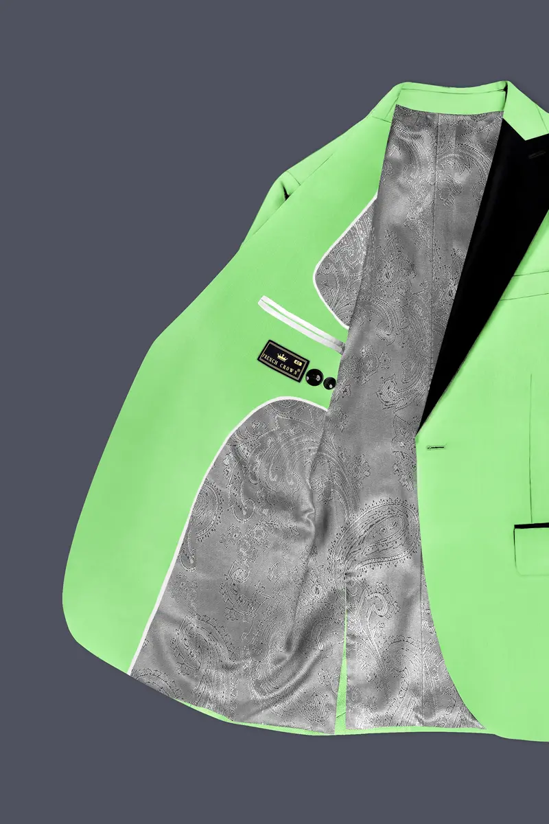 Emerald-Mint Green Solid Wool Rich Peak Lapel Tuxedo Slight Stretch Blazer 4