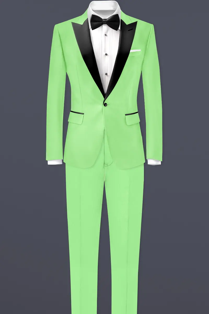 Emerald-Mint Green Solid Wool Rich Peak Lapel Tuxedo Slight Stretch Blazer 9