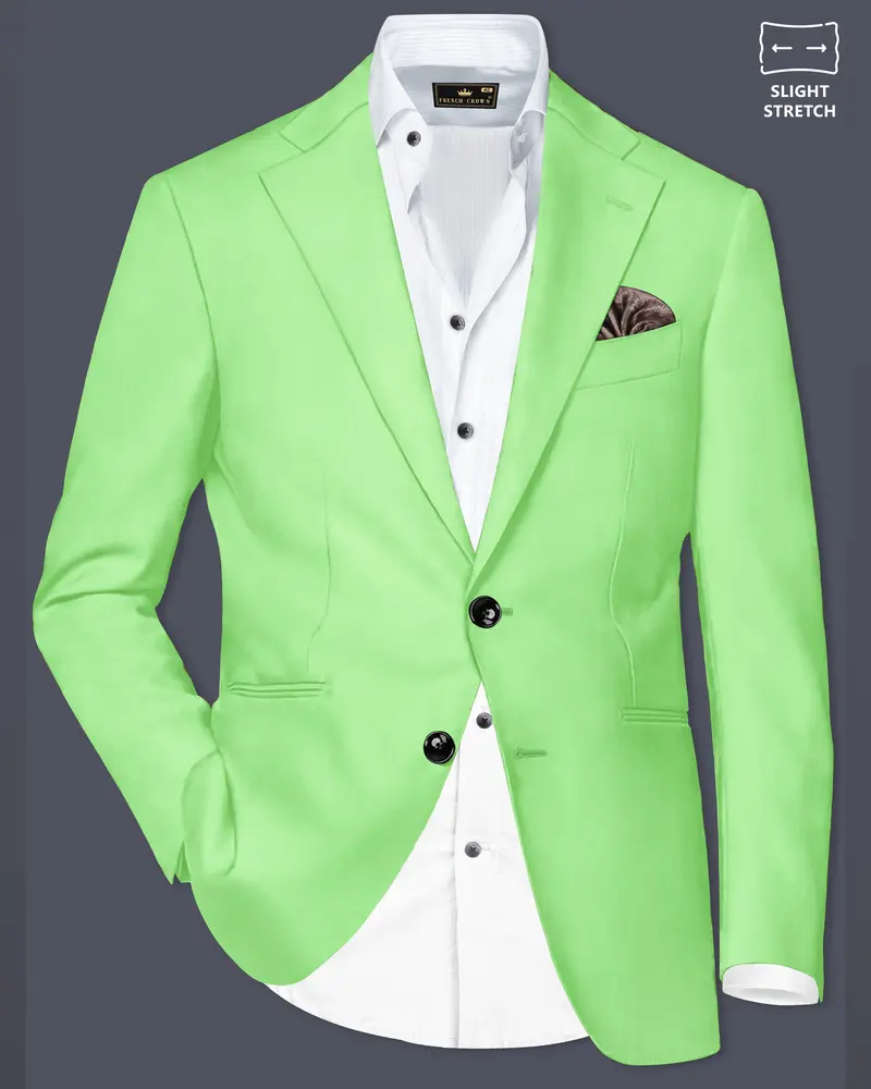 Emerald-Mint Green Solid Wool Rich Single Breasted Slight Stretch Blazer 1