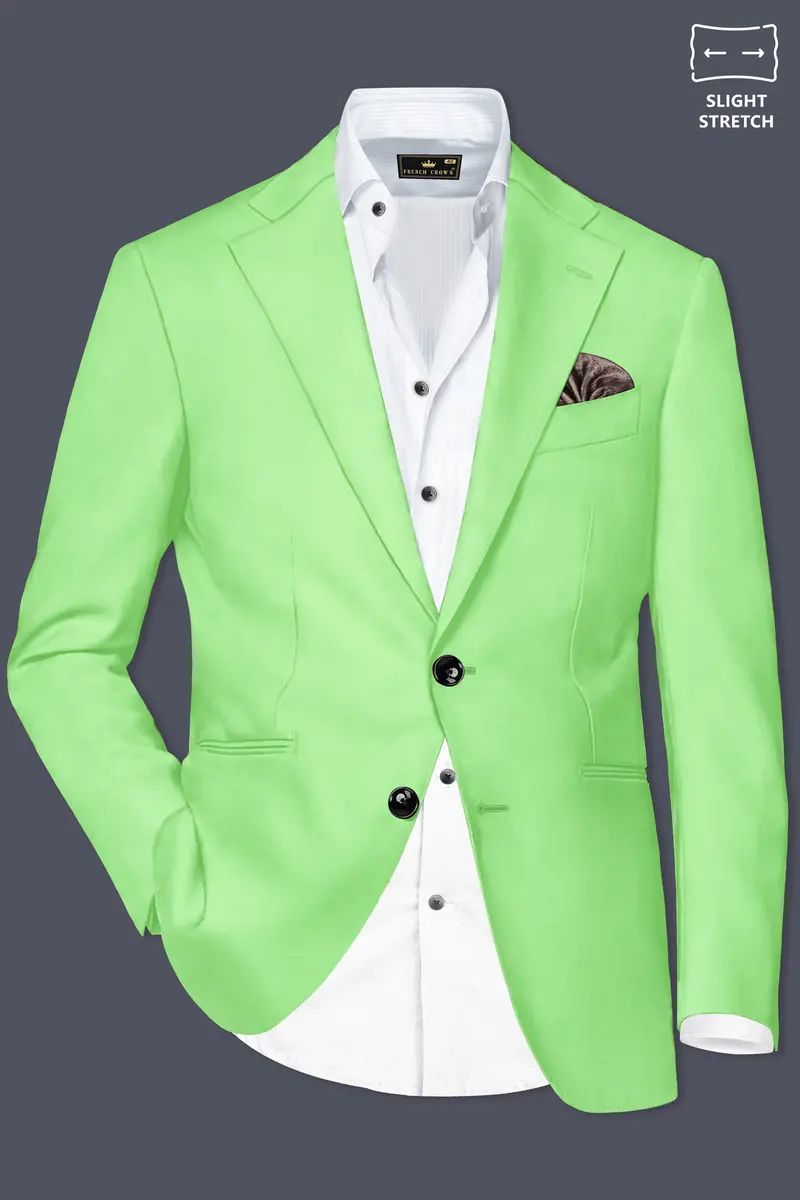 Emerald-Mint Green Solid Wool Rich Single Breasted Slight Stretch Blazer 2