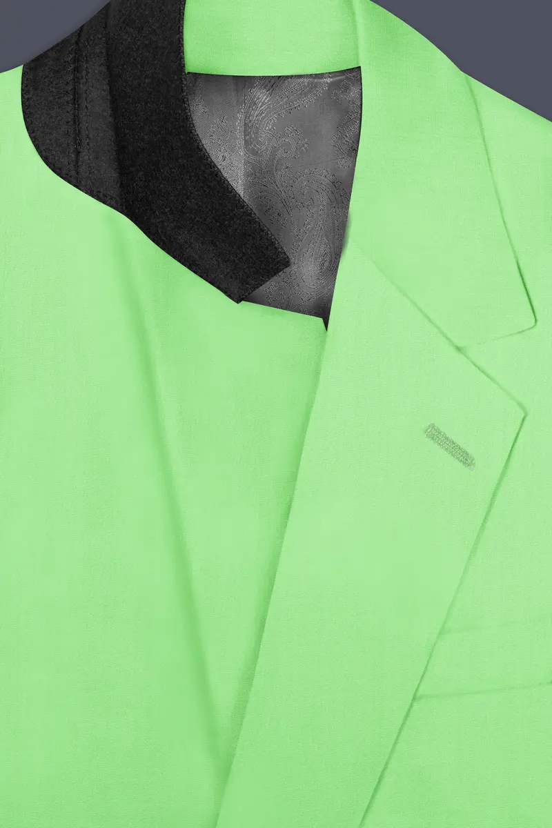Emerald-Mint Green Solid Wool Rich Single Breasted Slight Stretch Blazer 5