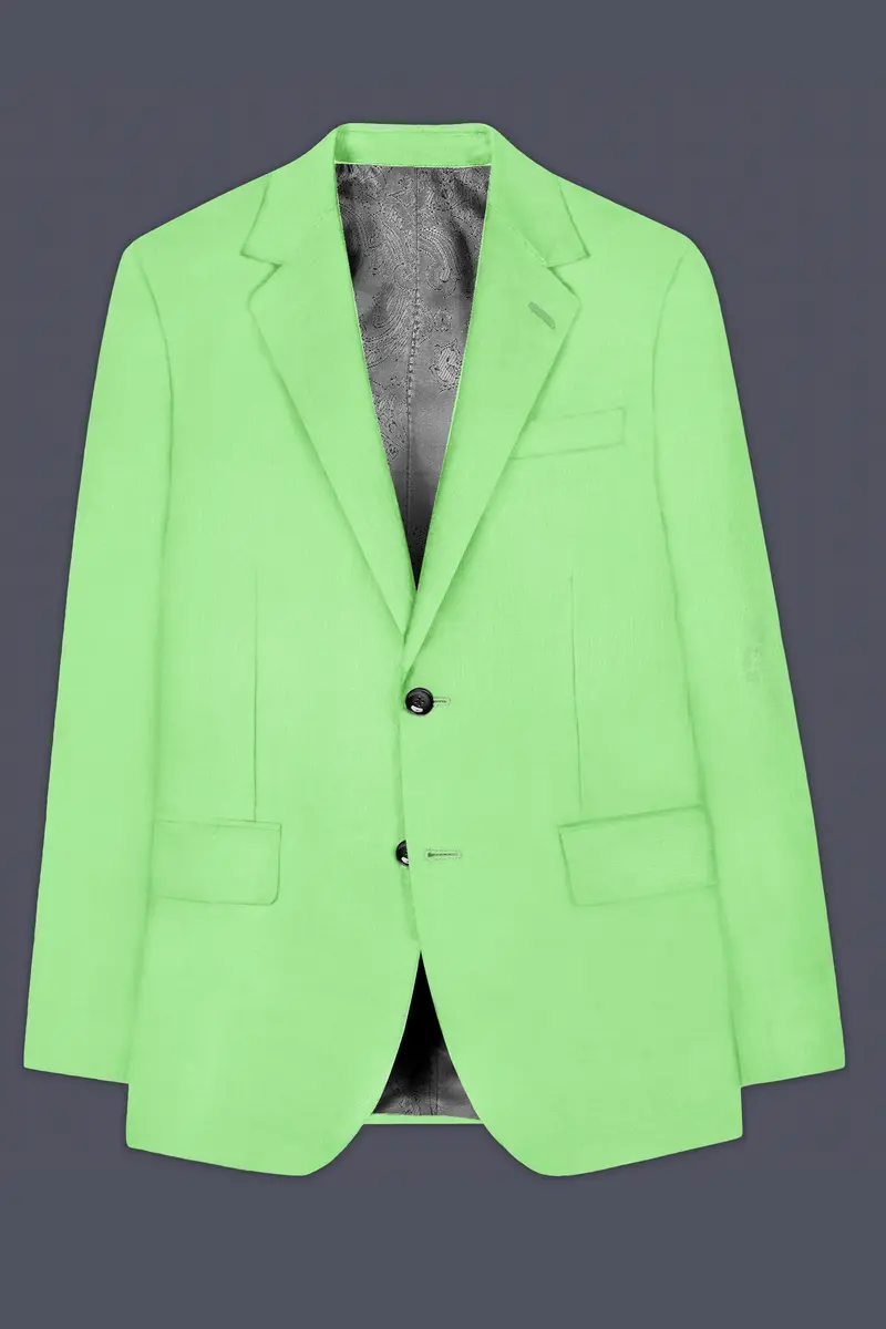 Emerald-Mint Green Solid Wool Rich Single Breasted Slight Stretch Blazer 7
