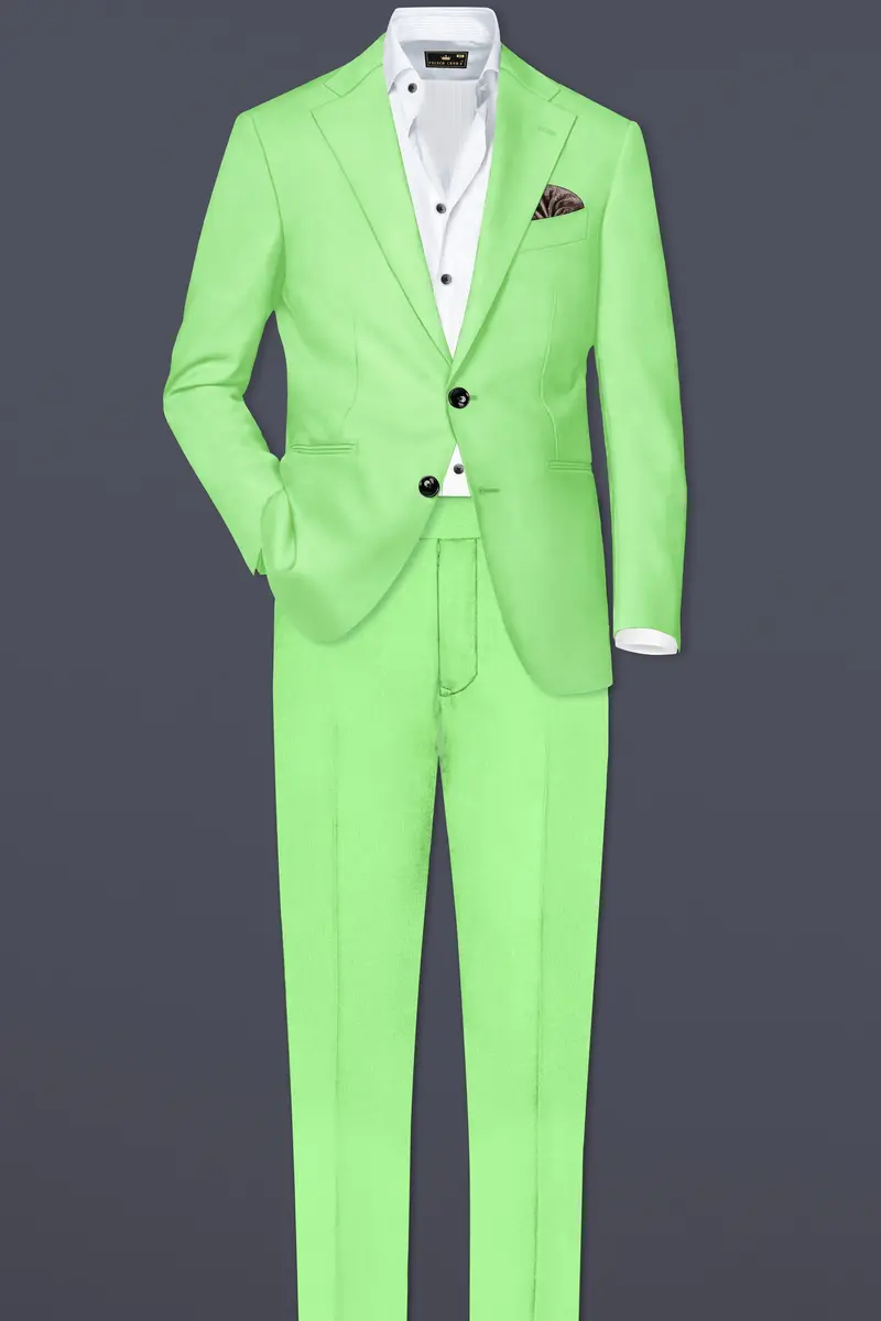 Emerald-Mint Green Solid Wool Rich Single Breasted Slight Stretch Blazer 9