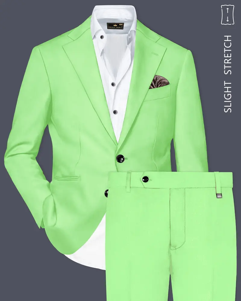 Emerald-Mint Green Solid Wool Rich Single Breasted Slight Stretch Suit 1