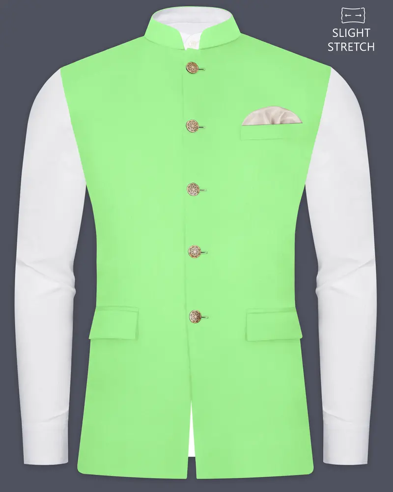 Emerald-Mint Green Solid Wool Rich Slight Stretch Nehru Jacket 1