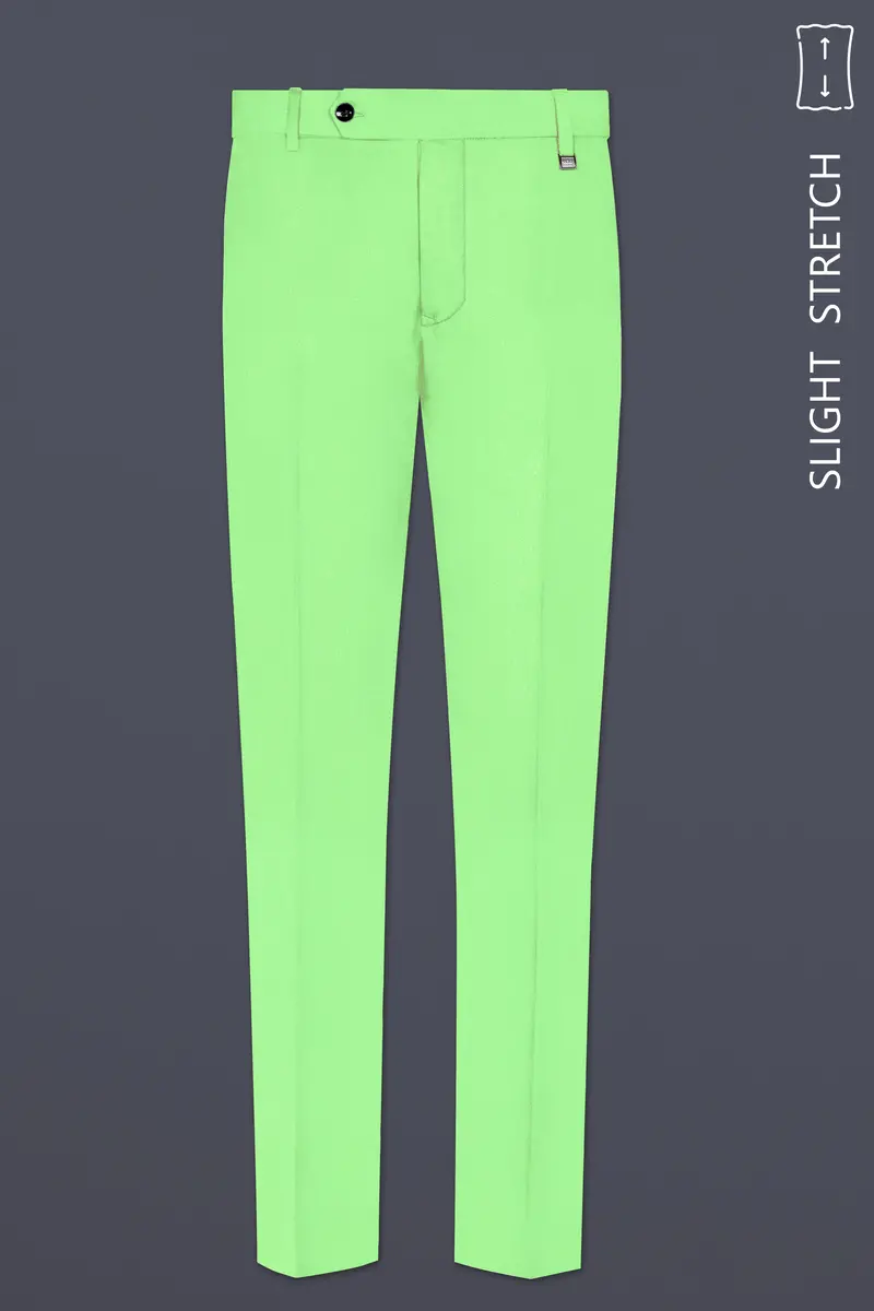 Emerald-Mint Green Solid Wool Rich Slight Stretch Waistband Pant 2