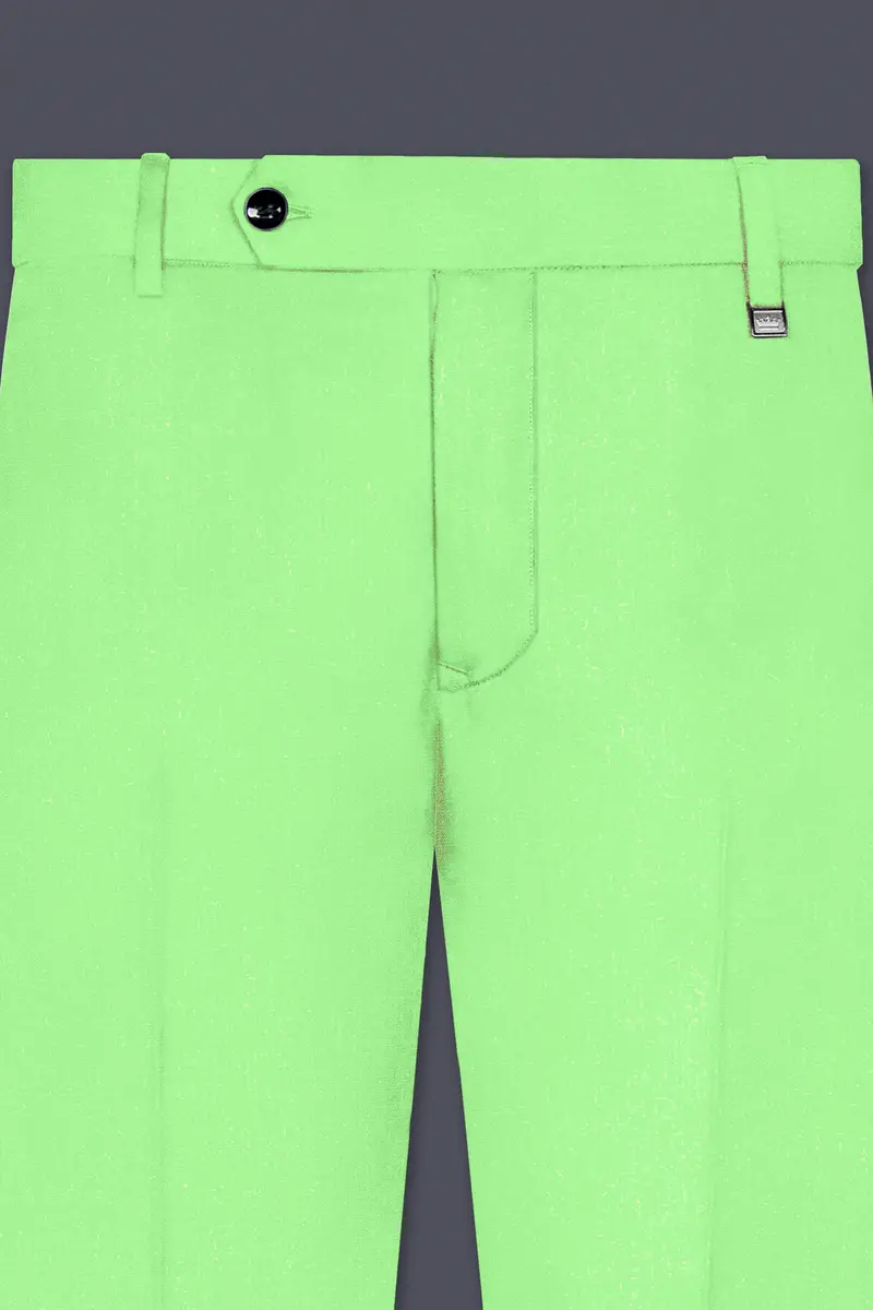 Emerald-Mint Green Solid Wool Rich Slight Stretch Waistband Pant 4