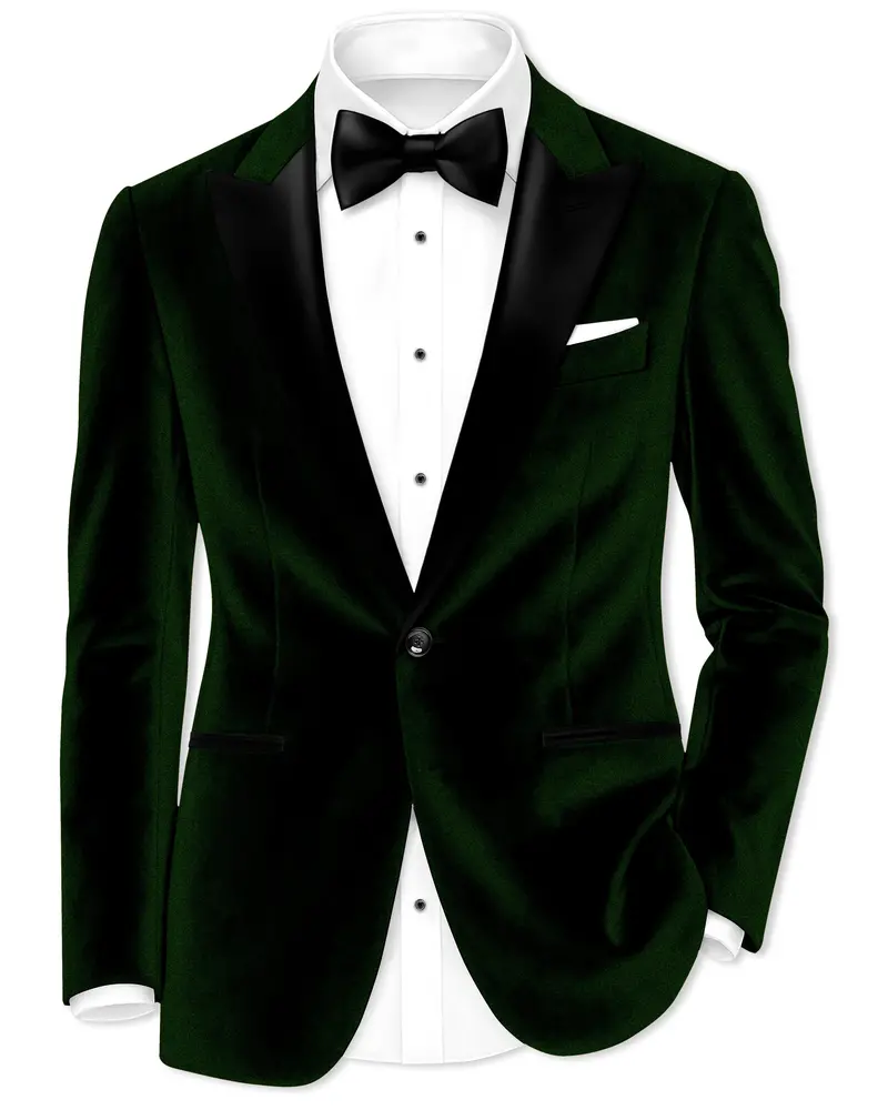 Emerald-Sacramento Green Velvet Peak Lapel Tuxedo Blazer 1