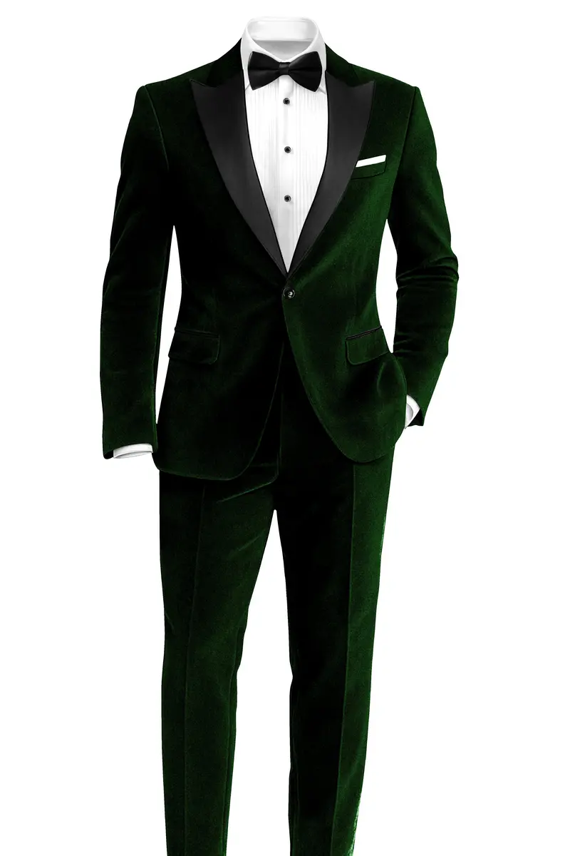 Emerald-Sacramento Green Velvet Peak Lapel Tuxedo Blazer 10