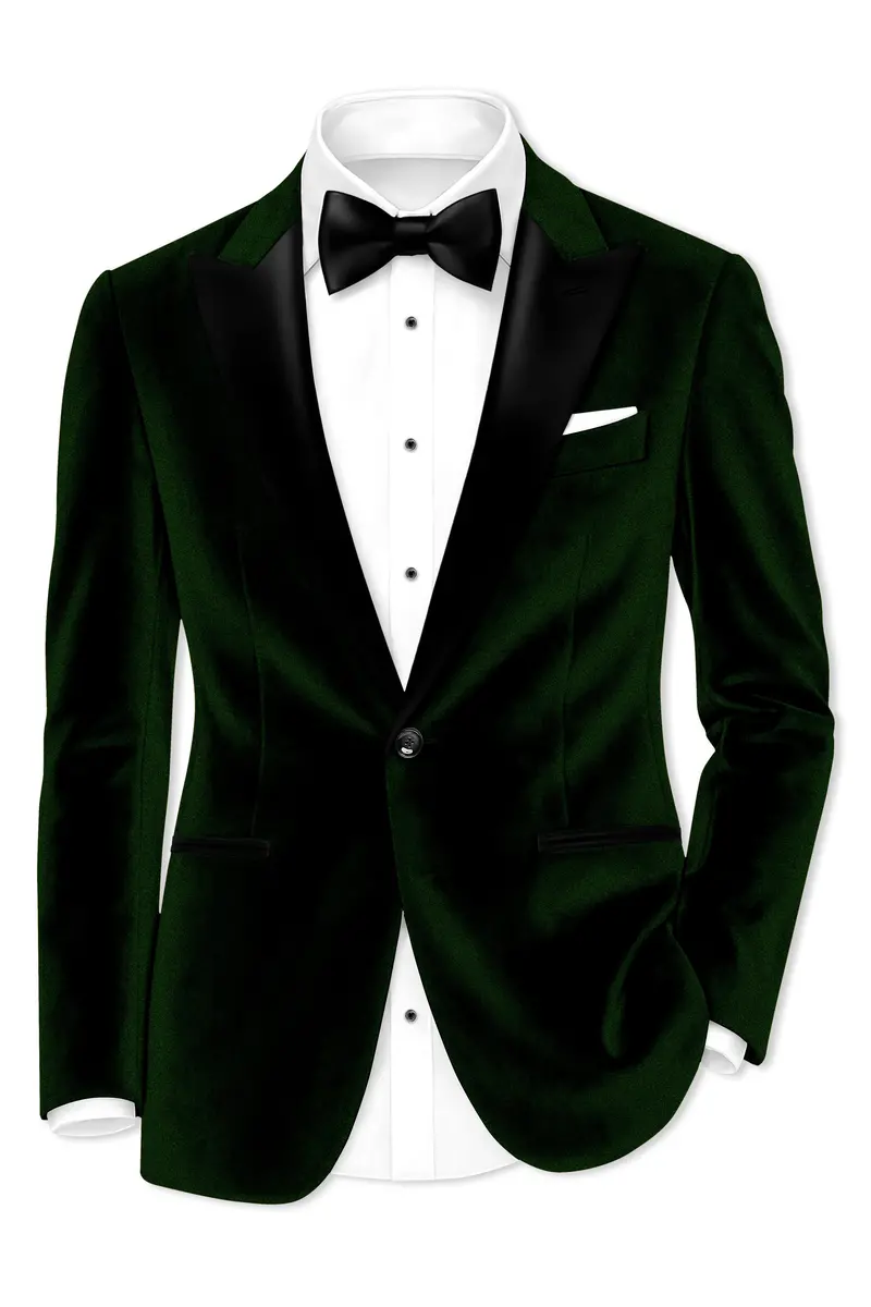Emerald-Sacramento Green Velvet Peak Lapel Tuxedo Blazer 2