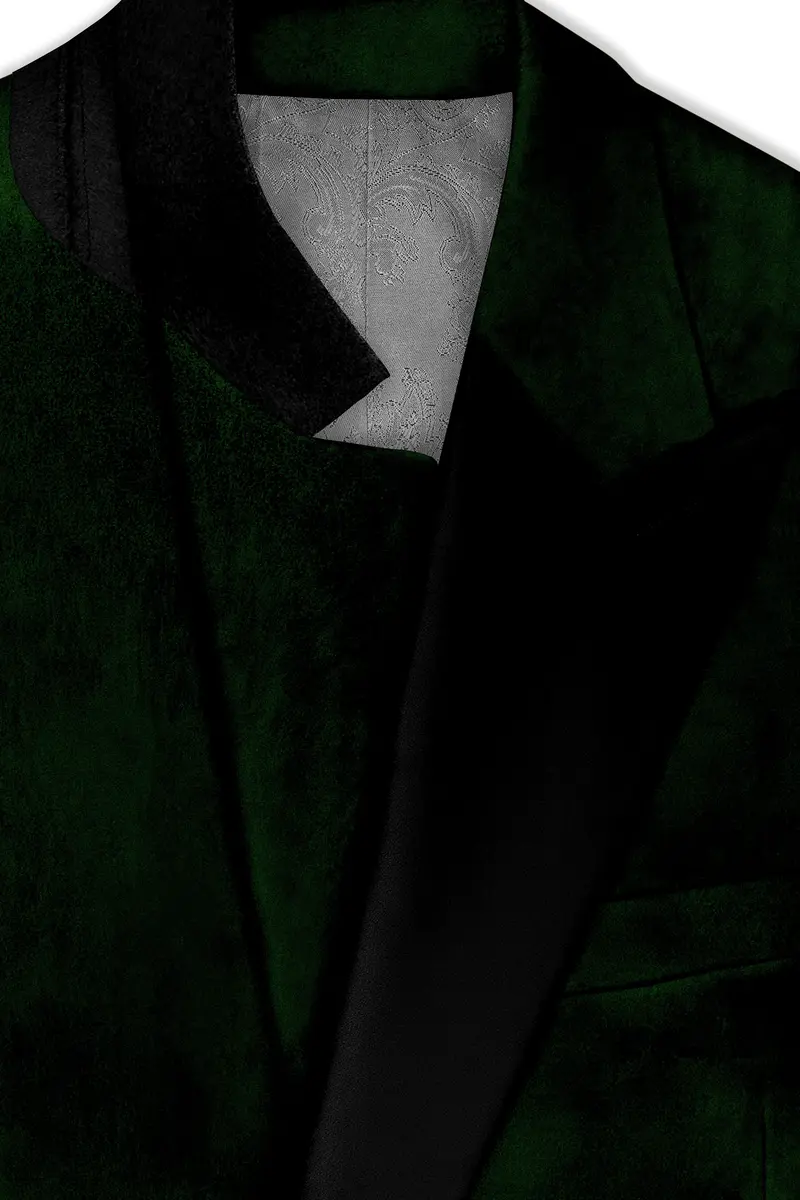 Emerald-Sacramento Green Velvet Peak Lapel Tuxedo Blazer 5