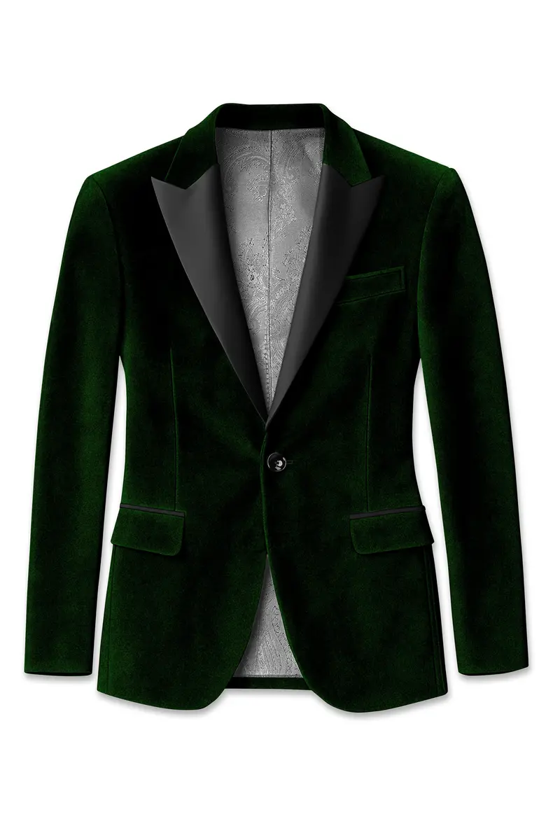 Emerald-Sacramento Green Velvet Peak Lapel Tuxedo Blazer 8