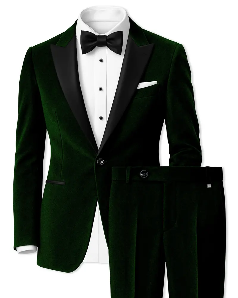 Emerald-Sacramento Green Velvet Peak Lapel Tuxedo Suit 1