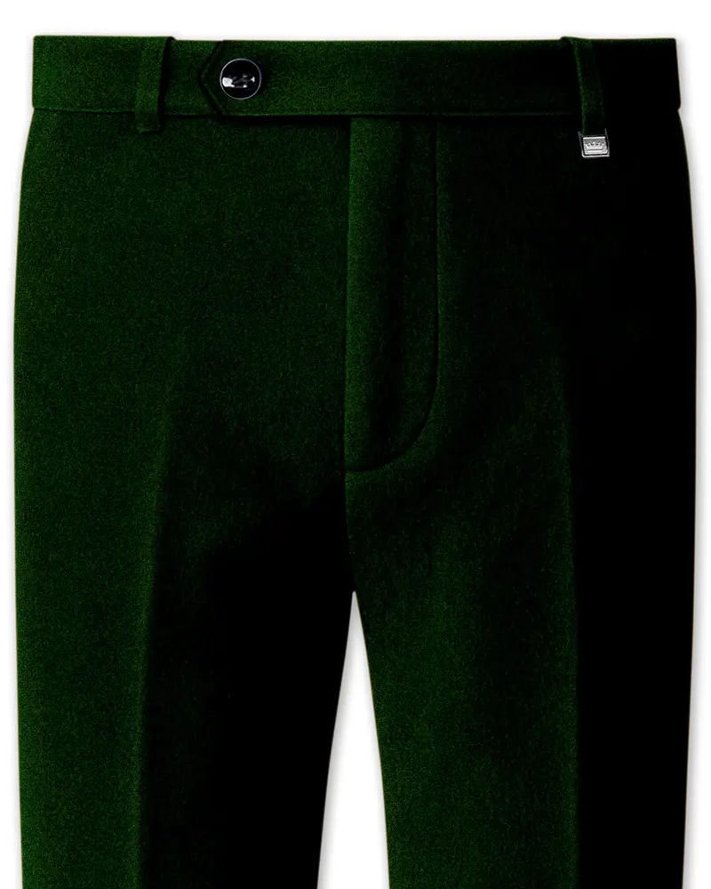 Emerald-Sacramento Green Velvet Stretchable Waistband Pant 1