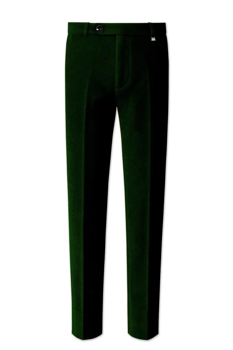 Emerald-Sacramento Green Velvet Stretchable Waistband Pant 2