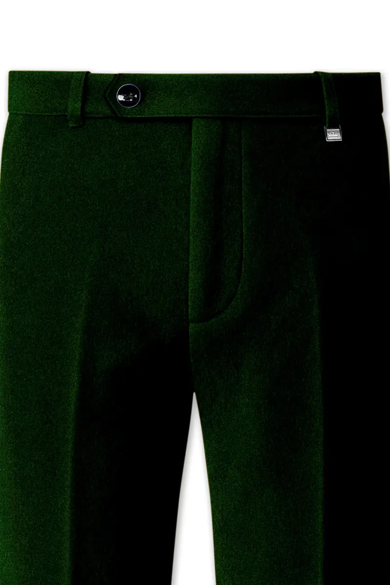 Emerald-Sacramento Green Velvet Stretchable Waistband Pant 5