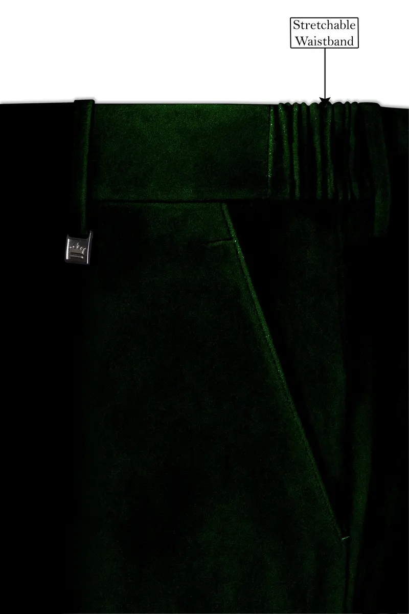 Emerald-Sacramento Green Velvet Stretchable Waistband Pant 7