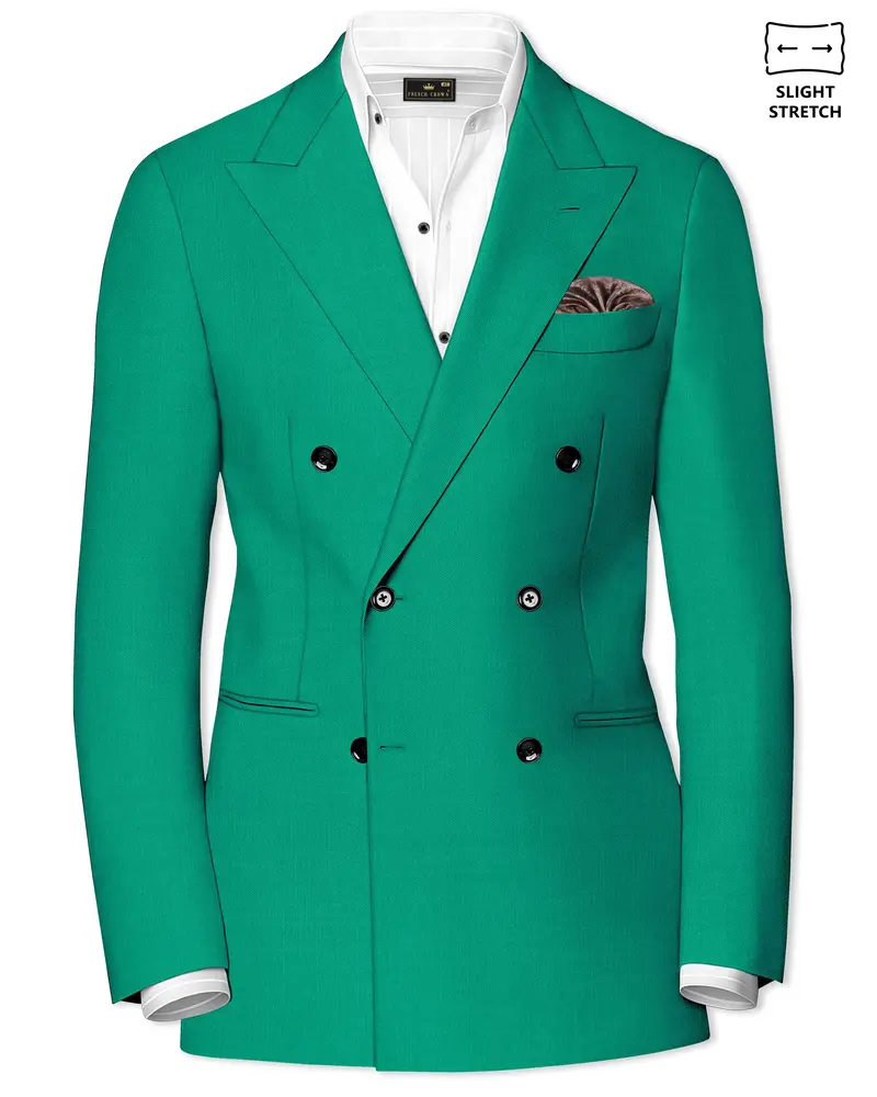 Emerald-Tropical Green Wool Rich Slight Stretch Double Breasted Blazer 1