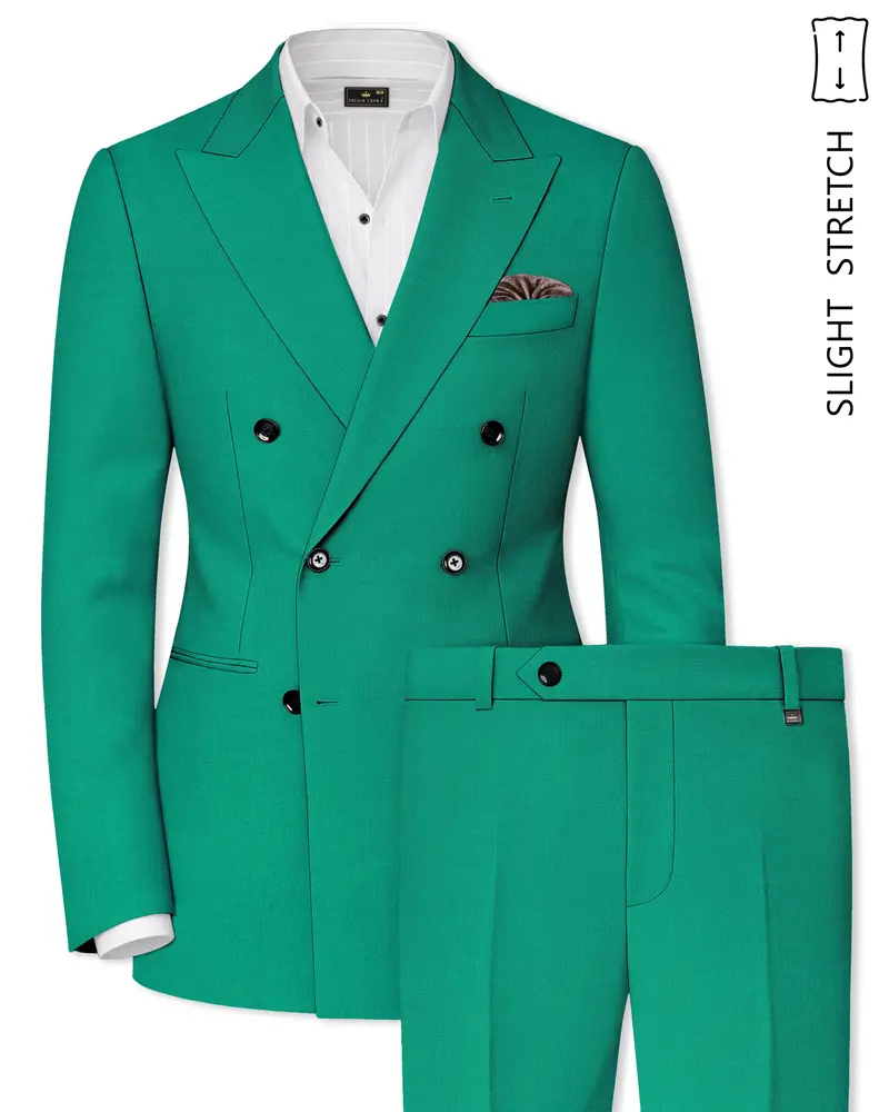 Emerald-Tropical Green Wool Rich Slight Stretch Double Breasted Suit 1