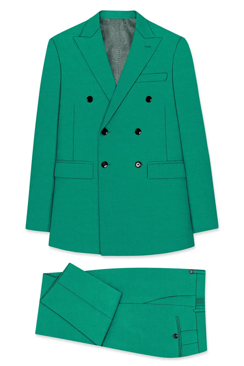 Emerald-Tropical Green Wool Rich Slight Stretch Double Breasted Suit 11