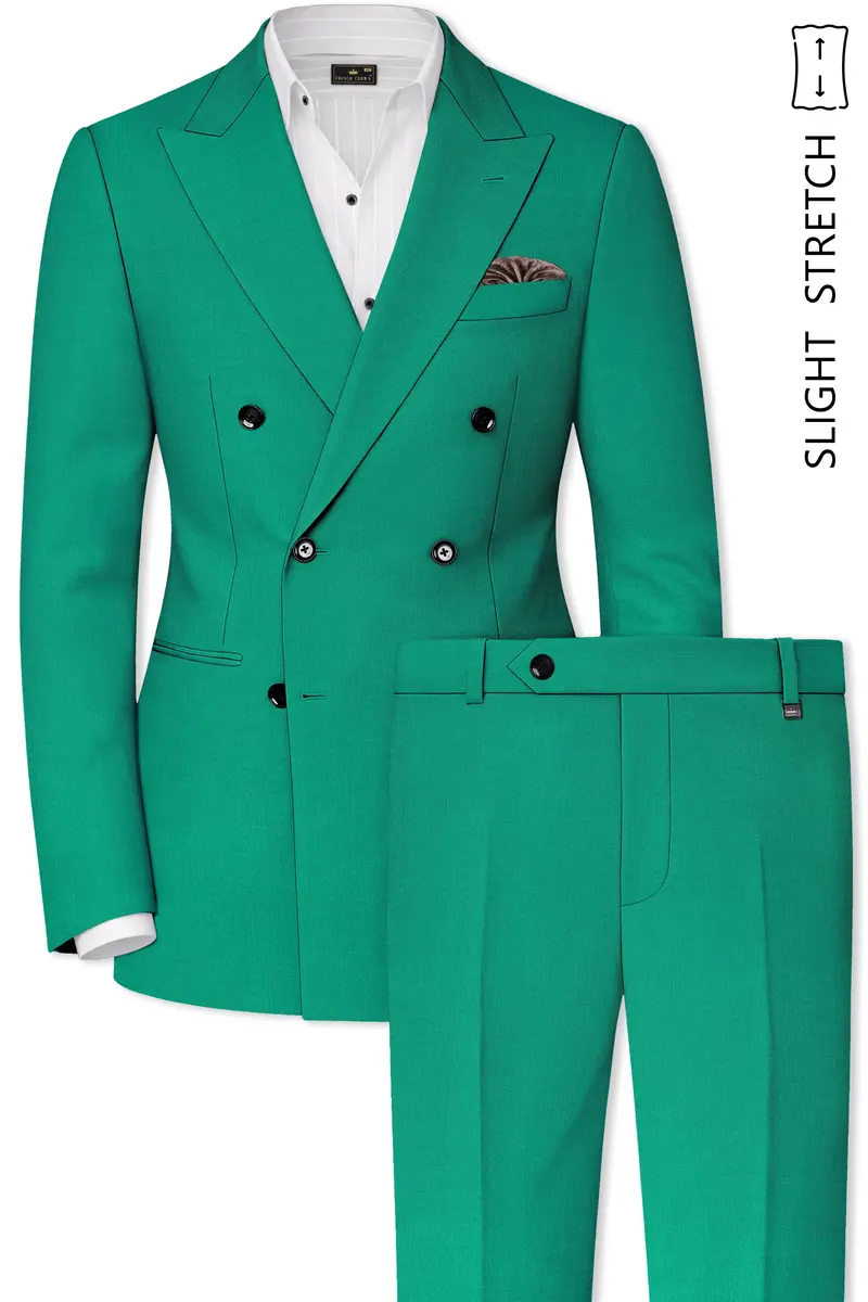 Emerald-Tropical Green Wool Rich Slight Stretch Double Breasted Suit 2