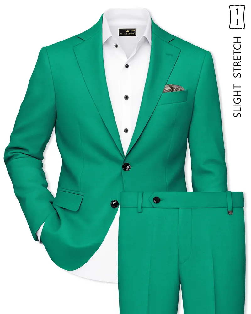 Emerald-Tropical Green Wool Rich Slight Stretch Single Breasted Suit 1
