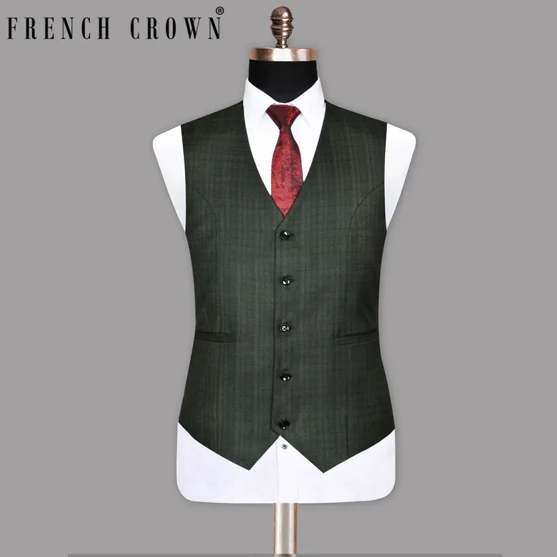 Emerald With Maroon Checked Wool Waistcoat 1