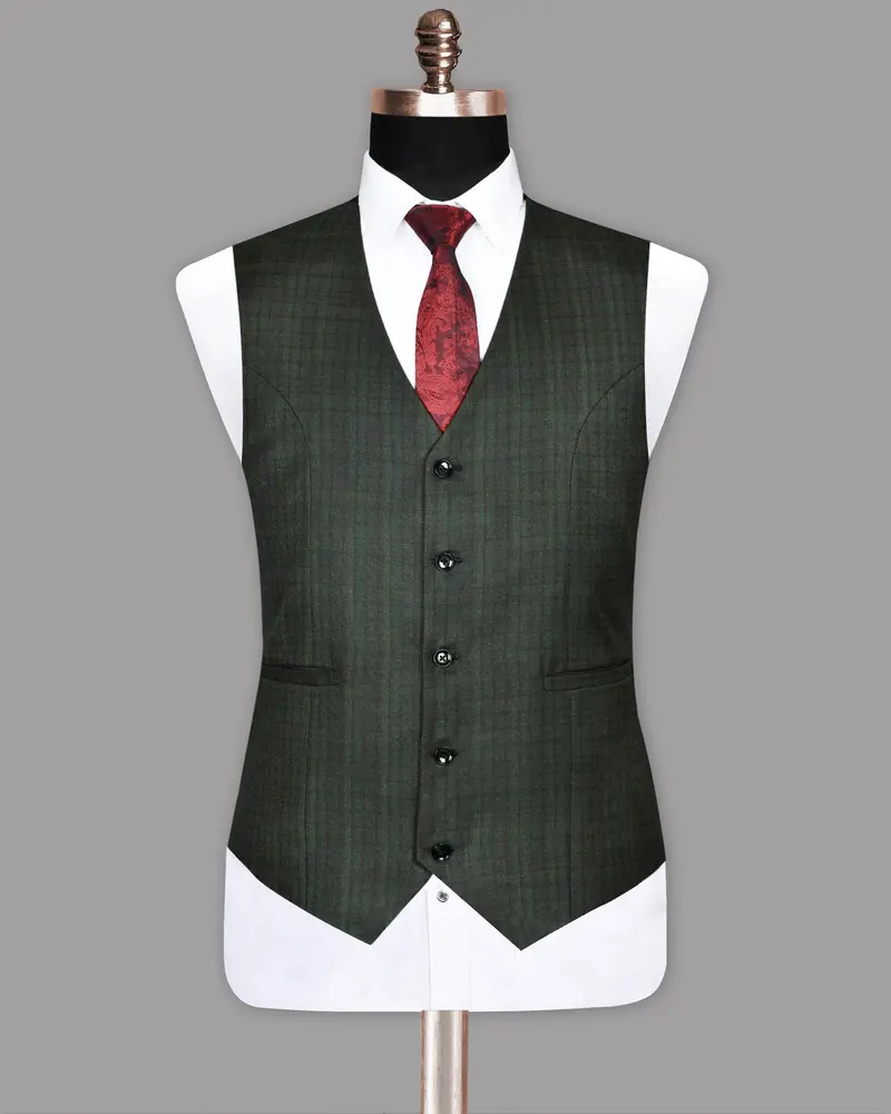 Emerald With Maroon Checked Wool Waistcoat 2