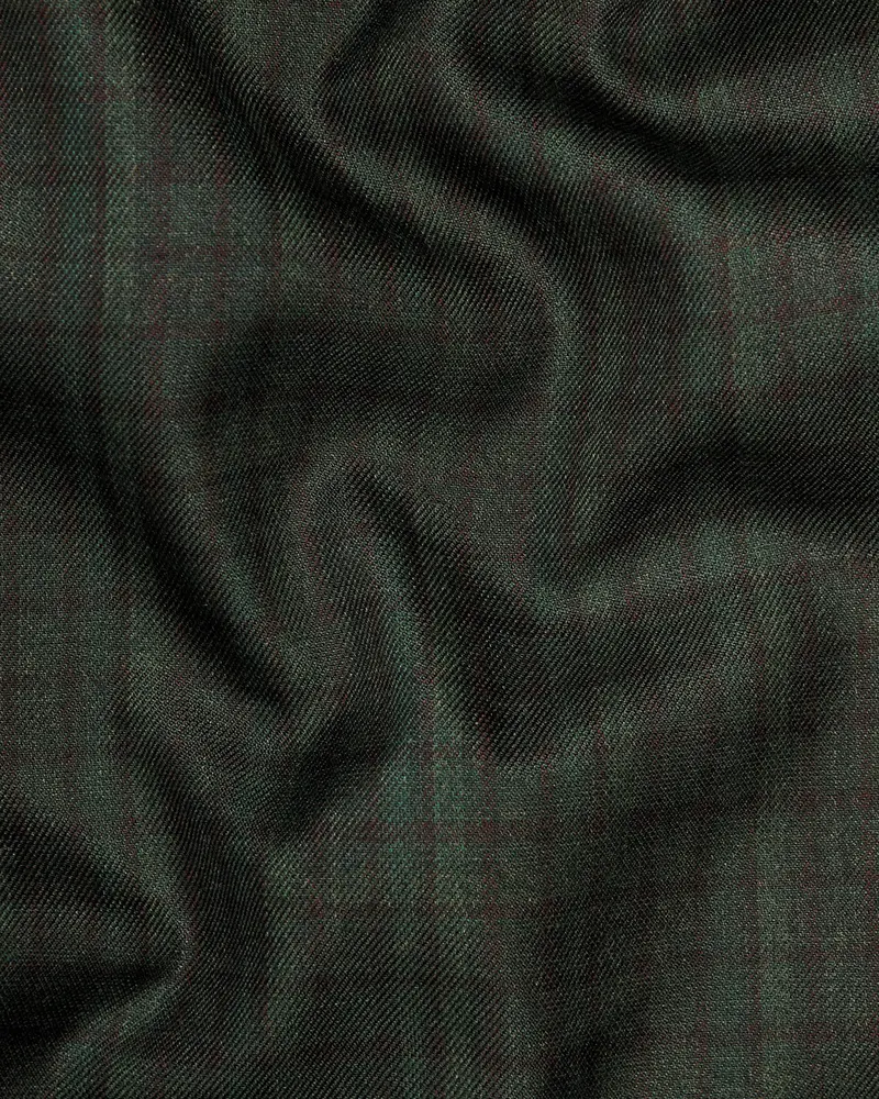 Emerald With Maroon Checked Wool Waistcoat 3