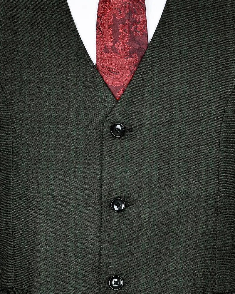Emerald With Maroon Checked Wool Waistcoat 4