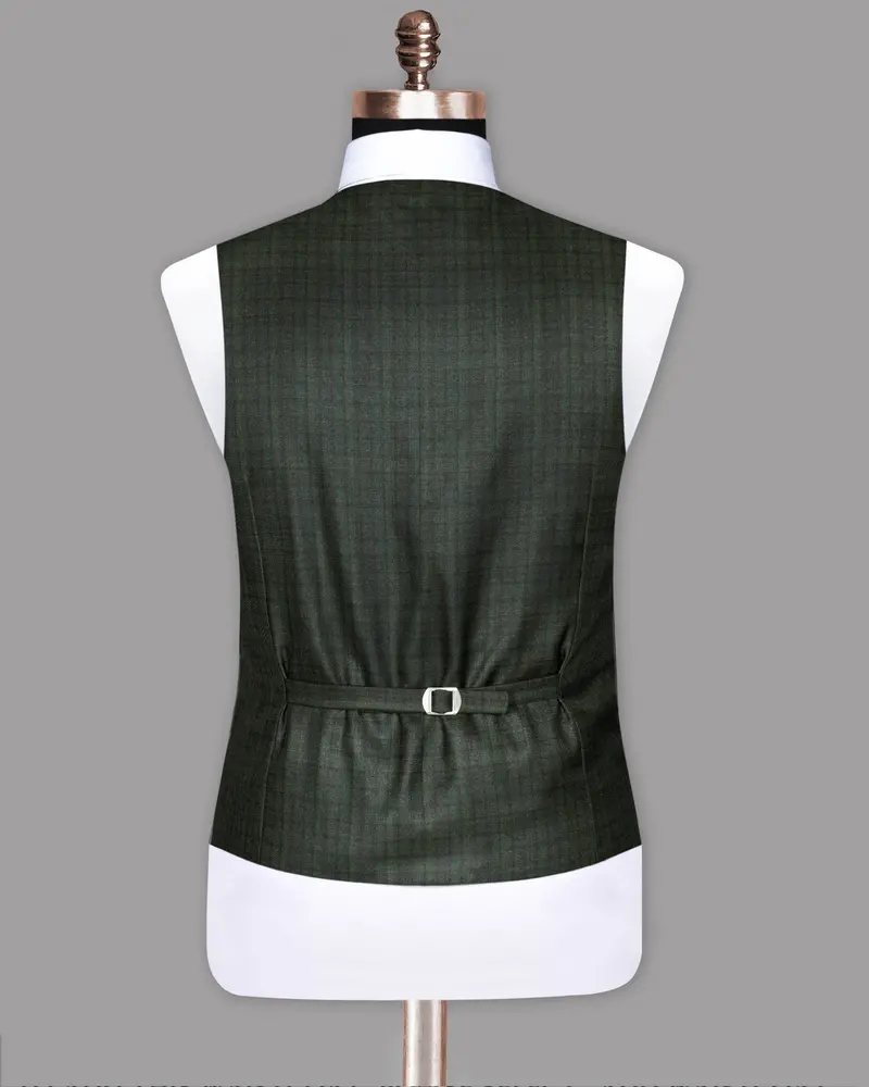 Emerald With Maroon Checked Wool Waistcoat 5