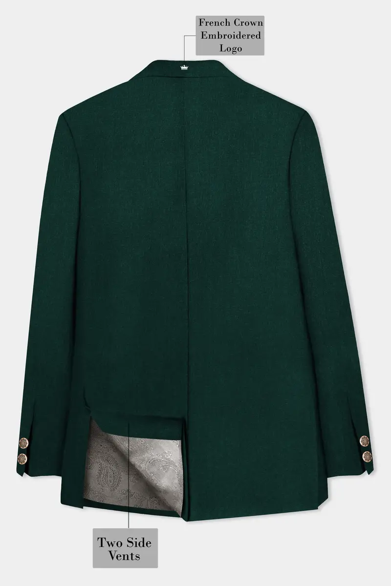 Emerald-Zucchini Green Solid Wool Rich Cross Placket Bandhgala Slight Stretch Blazer 7